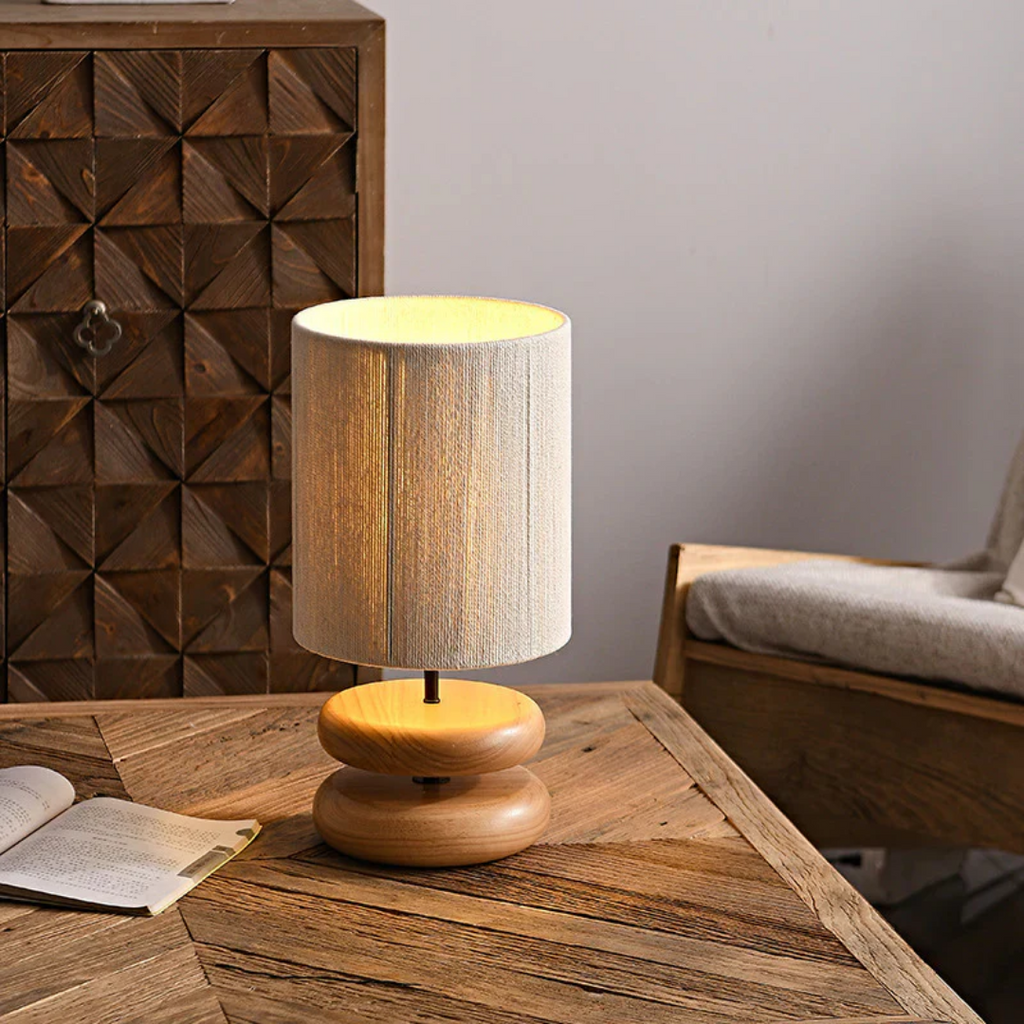 Solid Wood Table Lamp with Fabric Shade