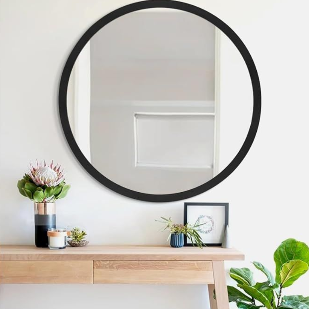 Modern Wood-Framed Circle Wall Mirror