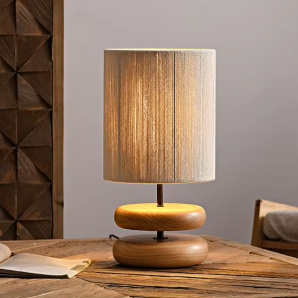 Solid Wood Table Lamp with Fabric Shade