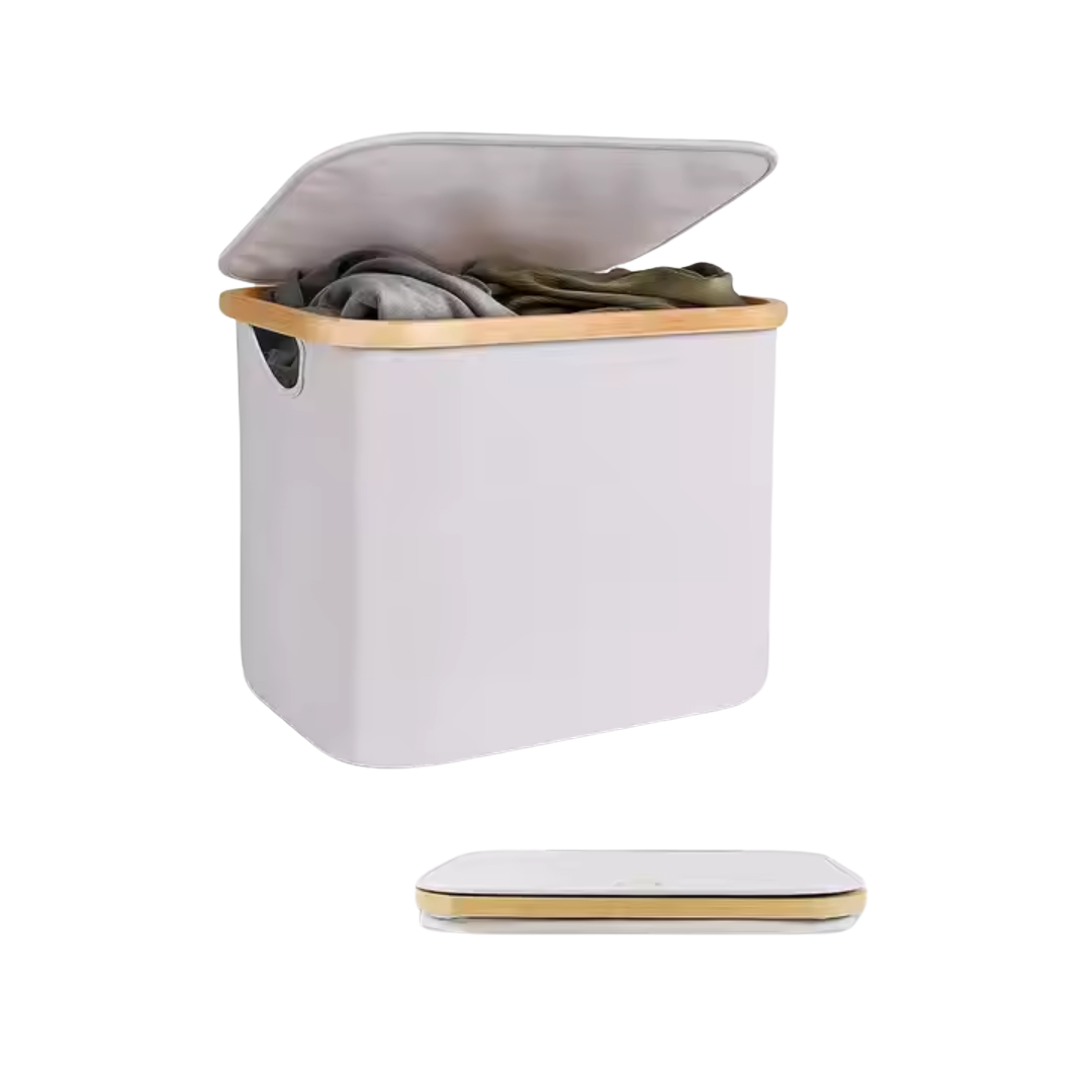 Collapsible Laundry Bin with Bamboo Frame & Dust Cover